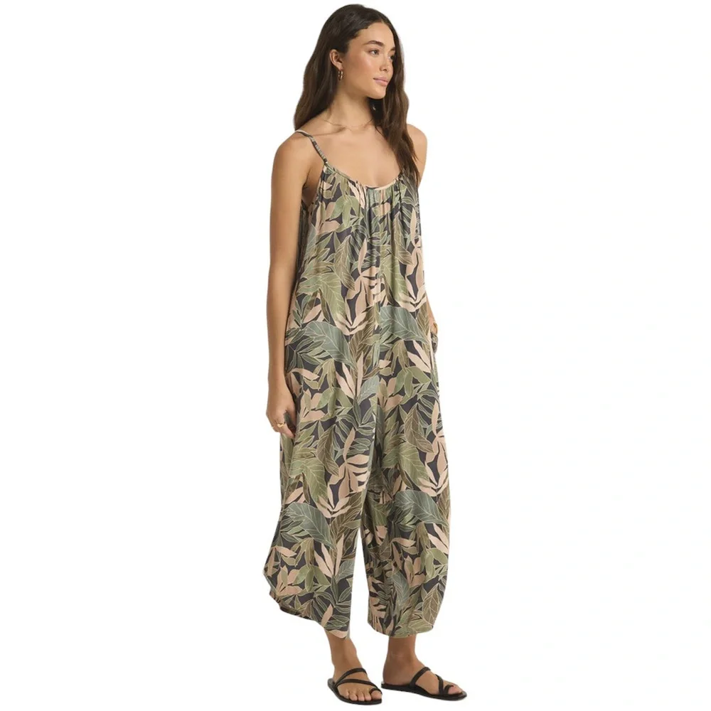 Z Supply Flared Cusco Jumpsuit in Grape Leaf Print Size 2XL NWT